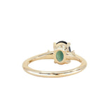 1.37ct Untreated Oval Deep Teal Nigerian Sapphire and Princess Cut Diamond Rapids Low Profile Ring in 14k Yellow Gold