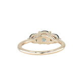 0.91ct Round Unheated Teal Green Montana Sapphire and Montana Sapphire Side Three Stone Ring in 14k Yellow Gold