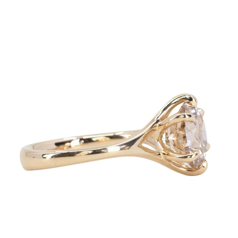 3.06ct Round Brilliant Champagne Diamond Low Profile Six Prong Split Shank Solitaire in 14k Yellow Gold