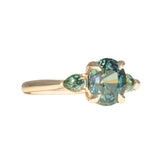 1.92ct Oval Untreated Madagascar Teal Sapphire and Pear Sapphire Antique Low Profile Prong Set Ring in 14k Yellow Gold