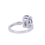 4.26ct Oval Deep Teal Madagascar Sapphire Double Claw Prong Low Profile Milgrain and Diamond Ring in Platinum
