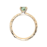 0.61ct Round Untreated Teal Green Madagascar Sapphire Evergreen Carved Solitaire in 14k Yellow Gold