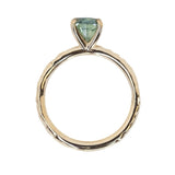 1.51ct Teal Oval Montana Sapphire Evergreen Carved 4 Prong Solitaire in 14k Yellow Gold