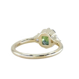 1.30ct Radiant Cut Australian Green Sapphire and Trillion Diamond Low Profile Ring in 18k Yellow Gold