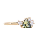 0.83ct Trillion Australian Parti Untreated Sapphire and Natural Diamond Mountainscape Ring in 14k Yellow Gold