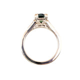 2.11ct Emerald Cut Teal Green Madagascar Sapphire and Diamond Vintage Cathedral Double Prong Ring in 14k Yellow Gold