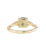 1.65ct Round Untreated Precision Cut Montana Sapphire and Natural Pear Diamond Three Stone Low Profile Ring in 18k Yellow Gold