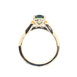 1.74ct Fancy Elongated Cushion Parti Teal Blue Montana Sapphire and Diamond Vintage Cathedral 4 Prong Solitaire in 14k Yellow