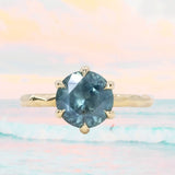 2.77ct Untreated Silky Montana Sapphire Six Prong Evergreen Hidden Halo Solitaire in 18k Yellow Gold