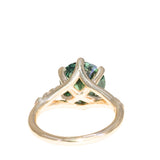 4.23ct Round Teal Green Sapphire Low Profile Wandering Vine Split Shank Six Prong Solitaire in 14k Yellow Gold