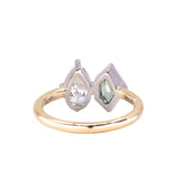 GIA 1.0ct Natural Pear Diamond and Geo Montana Sapphire Two Tone Toi Et Moi Ring in 18k Yellow Gold and Platinum