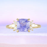 2.45ct Lavender Square Radiant Sapphire and Lab Grown Marquise Diamond Cluster Ring in 14k Yellow Gold