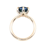 4.07ct Oval Deep Teal Sapphire Low Profile Six Prong Split Shank Solitaire in 14k Yellow Gold