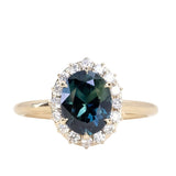 2.16ct Oval Blue Untreated Nigerian Sapphire Antique-Style Diamond Halo Ring in 14k Yellow Gold