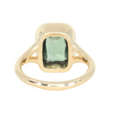 4.09ct Elongated Cushion Cut Teal Sapphire Low Profile Split Shank Bezel Ring in 14k Yellow Gold- Appraised Stone