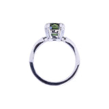 4.26ct Oval Deep Teal Madagascar Sapphire Double Claw Prong Low Profile Milgrain and Diamond Ring in Platinum