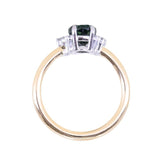 1.57ct Pear Deep Teal Green-Blue Sapphire and Diamond Asymmetrical Cluster Ring in Two Tone 18k Yellow and Platinum