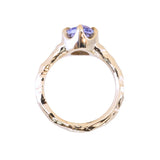 3.16ct Unheated Purple Madagascar Marquise Sapphire Evergreen Carved Low Profile 6 Prong Solitaire in 14k Yellow Gold