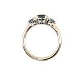 0.92ct Unheated Teal Montana Sapphire and Montana Sapphire Side Three Stone Ring in 14k Yellow Gold