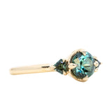 0.98ct Songean Deep Teal Green Sapphire and Trillion Parti Sapphire Low Profile Ring in 14k Yellow Gold