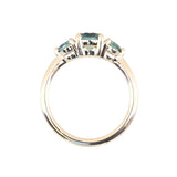 0.91ct Round Unheated Teal Green Montana Sapphire and Montana Sapphire Side Three Stone Ring in 14k Yellow Gold