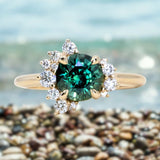 1.78ct Round Teal Madagascar Sapphire and Diamond Asymmetrical Cluster Ring in 14k Yellow Gold