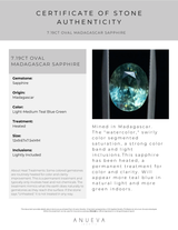 7.19CT OVAL MADAGASCAR SAPPHIRE, LIGHT-MEDIUM TEAL BLUE GREEN, 12X9.67X7.54MM EARLY ACCESS