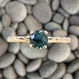 0.99ct Round Untreated Australian Sapphire Evergreen Carved Solitaire in 14k Yellow Gold