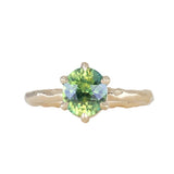 2.0ct Oval Untreated Green Parti Madagascar Sapphire Six Prong Evergreen Solitaire in 14k Yellow Gold