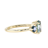 1.74ct Unheated Oval Montana Sapphire and Madagascar Sapphire Low Profile Three Stone Ring in 18k Yellow Gold