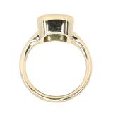 4.09ct Elongated Cushion Cut Teal Sapphire Low Profile Split Shank Bezel Ring in 14k Yellow Gold- Appraised Stone