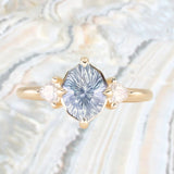 2.09ct Untreated Tanzanian Color Shifting Fantasy Cut Sapphire and Diamond Antique Milgrain Three Stone Low Profile Ring in 14k Yellow Gold