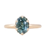 2.19ct Untreated Oval Montana Sapphire Scallop Cup Solitaire in Satin Finished 14k Yellow Gold