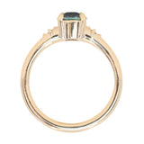 1.10ct Round Deep Teal Montana Sapphire and Princess Cut Diamond Rapids Low Profile Ring in 14k Yellow Gold