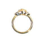 1.05ct GIA Antique Old European Cut Diamond and Trillion Madagascar Sapphire Antique Style Compass Set Low Profile Ring with Milgrain in 18k Yellow Gold