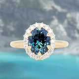 2.35ct Oval Parti Blue Untreated Nigerian Sapphire Antique-Style Diamond Halo Ring in 14k Yellow Gold