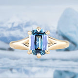 2.08ct Elongated Cushion Cut Sapphire Low Profile Six Prong Split Shank Solitaire in 14k Yellow Gold