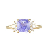 2.45ct Lavender Square Radiant Sapphire and Lab Grown Marquise Diamond Cluster Ring in 14k Yellow Gold