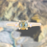 0.71ct Bicolor Round Montana Sapphire and Princess Cut Diamond Rapids Low Profile Ring in 18k Yellow Gold