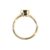 2.10ct Untreated Opalescent Radiant Cut Sapphire Low Profile Bezel Solitaire Ring with Pavé Set Diamonds in 14k Yellow Gold