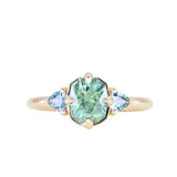 1.55ct Cushion Cut Montana Sapphire and Trillion Sapphire Antique Compass Set Low Profile Ring in 14k Yellow Gold