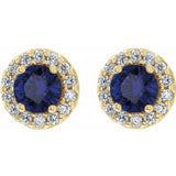 Diamond Halo and Sapphire Stud Earrings in 14k Gold