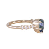 2.01ct Untreated Teal Pear Sapphire Low Profile 5 Prong Vine Solitaire with Diamonds in 14k Yellow Gold