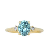 2.01ct Oval Precision Cut Denim Blue Untreated Montana Sapphire and Princess Cut Diamond Rapids Low Profile Ring in 18k Yellow Gold