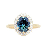 2.35ct Oval Parti Blue Untreated Nigerian Sapphire Antique-Style Diamond Halo Ring in 14k Yellow Gold