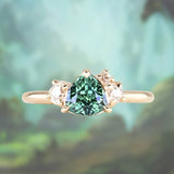 1.08ct Untreated Trillion Australian Sapphire and Antique Diamond Mountainscape Ring in 14k Yellow Gold