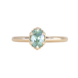 0.82ct Unheated Silky Light Seafoam Teal Montana Sapphire Scallop Cup Solitaire in 14k Yellow Gold