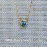Dainty 14k Yellow Gold Montana Sapphire and Diamond Halo Necklaces