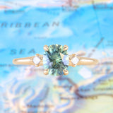 1.20ct Oval Brilliant Teal Montana Sapphire and Princess Cut Diamond Rapids Low Profile Ring in 14k Yellow Gold