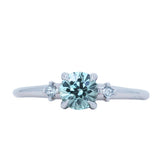 0.90ct Round Steely Blue Green Montana Sapphire and Princess Cut Diamond Rapids Low Profile Ring in 14k White Gold